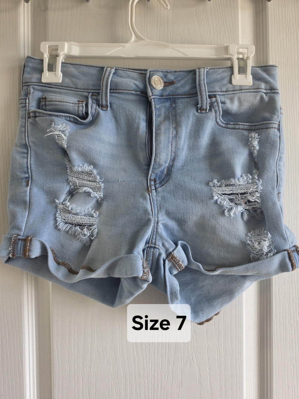 Light Blue Distressed Denim Shorts - Size 7